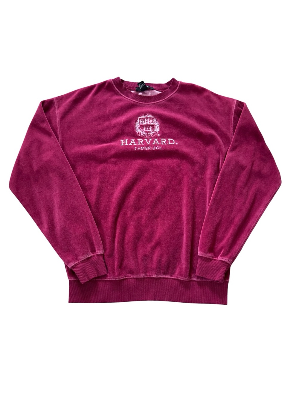 Forever 21 Harvard Cambridge Velour Sweatshirt Women’s Small Pink Embroidered